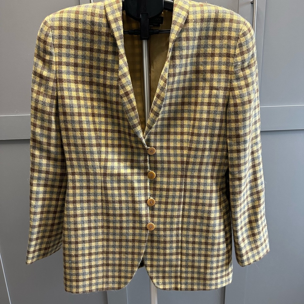 Giorgio Armani Brown and Blue Checkered Blazer